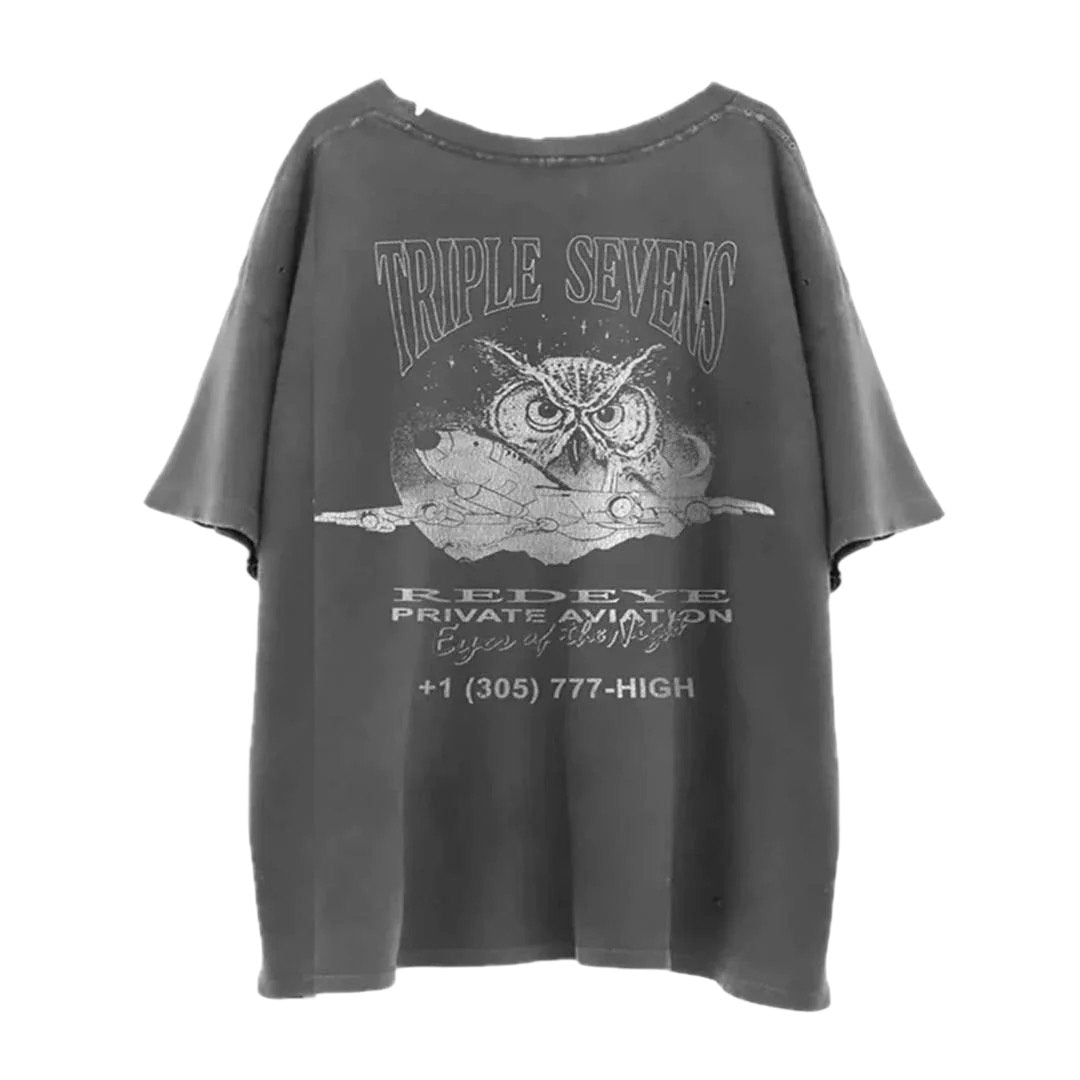 Triple Sevens Night Owl Faded Black Tee