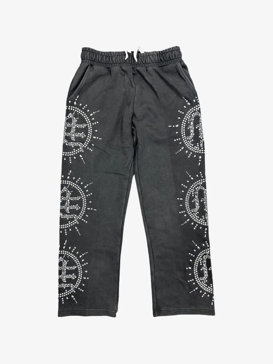 ‘Mixed Emotions Eclipse’ Grey Acid Wash Rhinestone Sweats