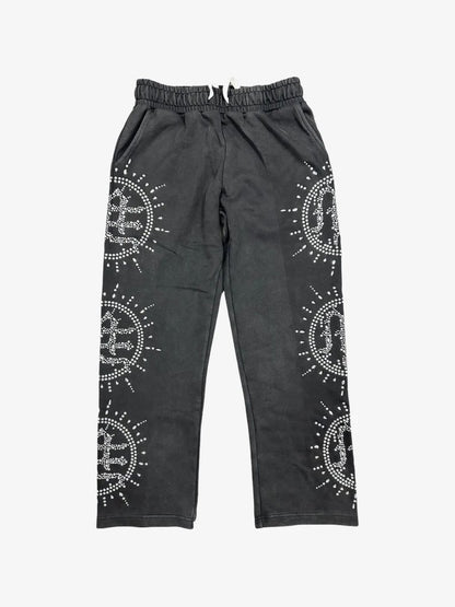 ‘Mixed Emotions Eclipse’ Grey Acid Wash Rhinestone Sweats