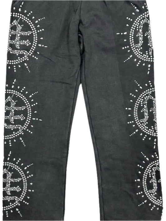 ‘Mixed Emotions Eclipse’ Grey Acid Wash Rhinestone Sweats