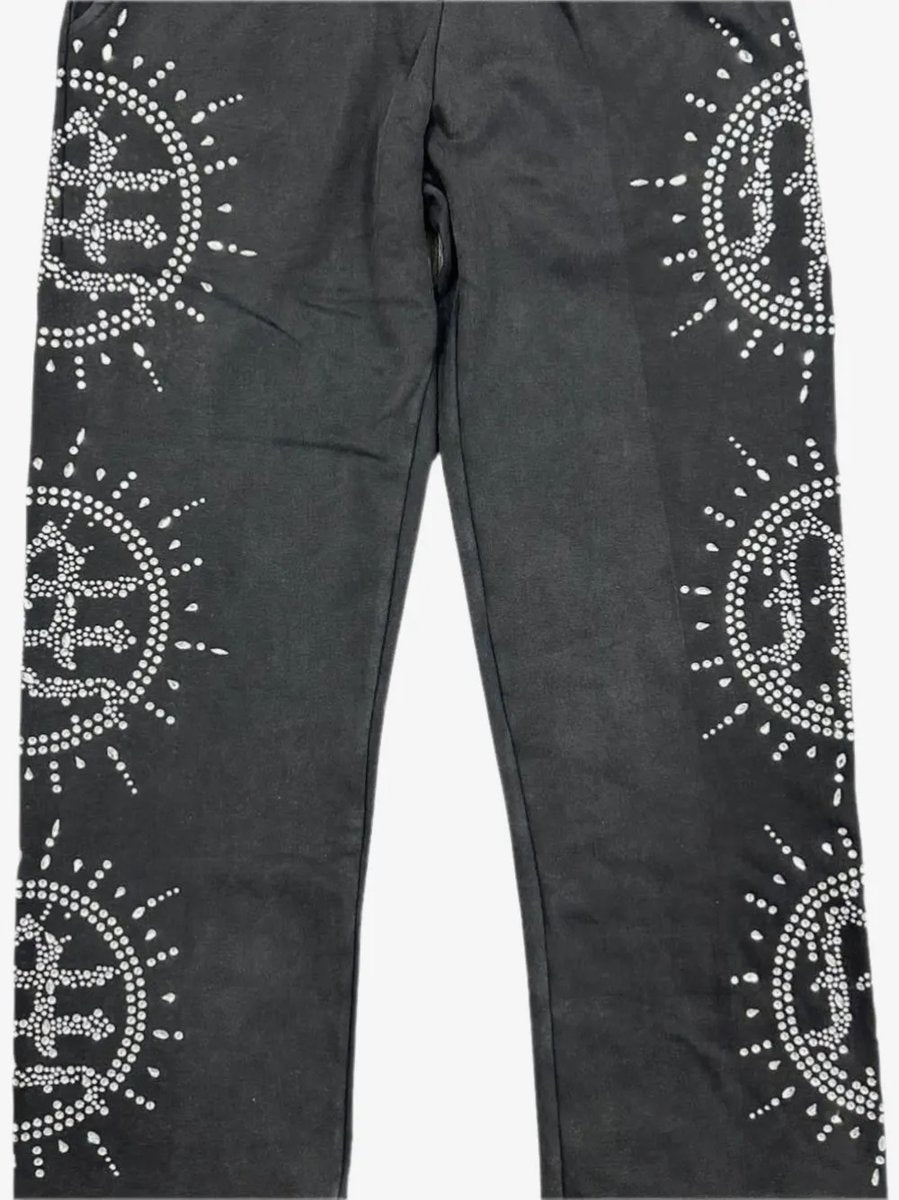 ‘Mixed Emotions Eclipse’ Grey Acid Wash Rhinestone Sweats